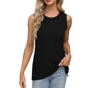 Camiseta de tirantes para mujer, primavera, verano, cuello redondo, sin mangas, con ranura suelta, top corto, nueva colección Top Top Top para estilo casual fresco, Le Noir, L