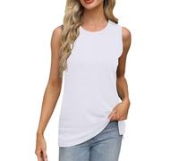 Camiseta de tirantes para mujer, primavera, verano, cuello redondo, sin mangas, con ranura suelta, top corto, nueva colección Top Top Top para estilo casual fresco, blanco, L