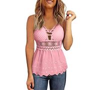 Camiseta de tirantes para mujer, sin mangas, para verano, sexy, camiseta de tirantes sexy, chaleco para playa, túnica, camiseta interior, camiseta hueca, parte superior, C-rosa., M