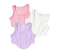 Camiseta de Tirantes para Niñas 3 Piezas Camisetas Deportivos Sin Mangas Verano Casual Cuello Cuadrado Transpirable Crop Top Color Sólido Slim Fit Tank Tops Suaves Cómodo Ropa Niña Rebajas