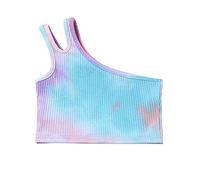 Camiseta de tirantes para niños y niñas, con un hombro, espalda cruzada, sin mangas, para ballet, gimnasia, danza, morado, 3-4 años