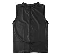 Camiseta de tirantes sexy de piel sintética para hombre, sin mangas, aspecto mojado, para fiesta, O negro., L