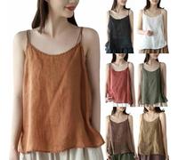 Camiseta de tiras de espagueti para mujer, blusa de algodón y lino, tops de blusa sin mangas, blusa de lino suelta, camiseta de una sola pieza, blusas casuales, camiseta de verano, camiseta ligera