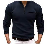 Camiseta de trabajo para hombre con cuello de espalda, camiseta de manga larga para hombre, talla grande, informal, corte delgado con cremallera chic pasparque jersey cómodo temperamento Top
