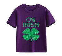 Camiseta de trébol de la suerte de San Patricio para niño, manga corta, estampado de trébol irlandés, camiseta verde brillante para niño, ideal para fiestas irlandesas y ocio diario, Dark Morado, 12