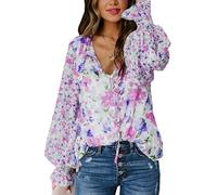 Camiseta de túnica para mujer con cuello de pico, estampado floral, camisa bohemia, manga larga, informal, suelta, blusa con volantes, camisetas para mujer con estampado floral, camiseta holgada,