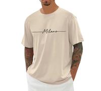 Camiseta de verano con estampado de letras de ciudad, camiseta informal de manga corta con estampado del alfabeto, camiseta ligera y transpirable para todos los días, beige, XXL