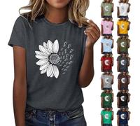 Camiseta de verano con estampado floral para mujer, camisetas de manga corta, blusa holgada, blusas con estampado de girasoles, cuello redondo, blusas de verano, blusas informales, cómodas, ropa S-3XL