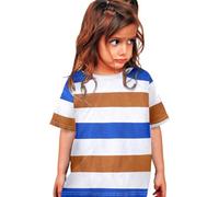 Camiseta de verano de manga corta a rayas de colores 2026 para niños y niñas, camiseta cómoda e informal para niños, azul, 6-7 años