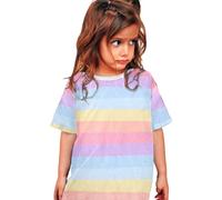 Camiseta de verano de manga corta a rayas de colores 2026 para niños y niñas, camiseta cómoda e informal para niños, Rosa., 6-7 años