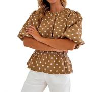 Camiseta De Verano De Mujer con Lunares Y Mangas Abullonadas (B,L)