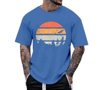 Camiseta de verano estampada para hombre, camiseta ligera de manga corta, camiseta deportiva transpirable con cuello redondo, parte superior cómoda, vintage, hippie, hippy, ropa de calle, O azul., L