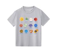 Camiseta de verano para chicos Casual Manga Corta Cuello Redondo Algodón Transpirable Niños Top Planeta Estampado Divertido Cómodo, gris, 10-11 años