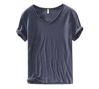Camiseta de verano para hombre, con bolsillo en el pecho, algodón, cuello en V, manga corta, camiseta de manga corta, gris oscuro, XL