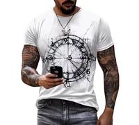 Camiseta de Verano para Hombre con Cuello Redondo Impresa en 3D con diseño Vintage de Reloj Roto y brújula en Estilo Line Art Efecto Desgastado Camiseta Informal para el Tiempo Libre