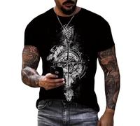 Camiseta de Verano para Hombre con Cuello Redondo Impresa en 3D con diseño Vintage de Reloj Roto y brújula en Estilo Line Art Efecto Desgastado Camiseta Informal para el Tiempo Libre
