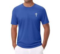Camiseta de verano para hombre, cuello redondo, camiseta de ocio estampada, monocolor, camiseta holgada, camiseta de manga corta, camiseta básica para exteriores, camisa ligera de verano, azul, XL