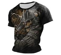 Camiseta de verano para hombre de gran tamaño, estilo vikingo, mitología nórdica, camiseta ligera y transpirable, manga corta, cuello redondo, camiseta clásica, holgada, ropa de calle, P negro., XXL