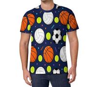 Camiseta De Verano para Hombre De Gran Tamaño, Tema Deportivo Divertido, Fútbol Baloncesto, Camiseta Ligera Y Transpirable Manga Corta Cuello Redondo, T-Shirt Clásica Holgada Ropa De Calle