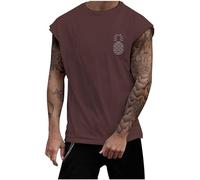 Camiseta de verano para hombre, holgada, informal, sin mangas, para hombre, camiseta de muscle para correr, camiseta de compresión, camiseta deportiva sin mangas, marrón, XXL