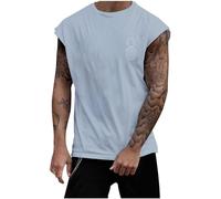 Camiseta de verano para hombre, holgada, informal, sin mangas, para hombre, camiseta de muscle para correr, camiseta de compresión, camiseta deportiva sin mangas, azul, 3XL