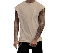 Camiseta de verano para hombre, holgada, informal, sin mangas, para hombre, camiseta de muscle para correr, camiseta de compresión, camiseta deportiva sin mangas, caqui, M