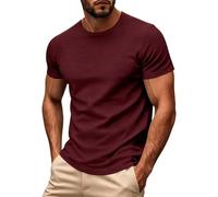 Camiseta de verano para hombre, manga corta, cuello redondo, transpirable, camiseta de verano, camiseta de fitness ligera, corte regular, camiseta de trabajo, camiseta de golf monocolor, camiseta de
