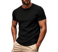 Camiseta de verano para hombre, manga corta, cuello redondo, transpirable, camiseta de verano, camiseta de fitness ligera, corte regular, camiseta de trabajo, camiseta de golf monocolor, camiseta de