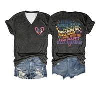 Camiseta de verano para mujer con cuello en V y texto "Let Them Misstand You Letter", gris oscuro, L