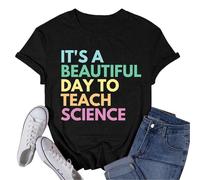 Camiseta de verano para mujer con diseño de educación especial, Negro, XL