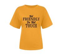 Camiseta de verano para mujer, con estampado de monograma, de manga corta, para fiesta, elegante, amarillo, S