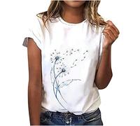 Camiseta de verano para mujer, con estampado floral sencillo, camiseta de manga corta, con cuello redondo, para otoño e invierno, camiseta básica, suelta, cómoda, túnica, camiseta deportiva, camiseta
