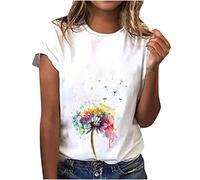 Camiseta de verano para mujer, con estampado floral sencillo, camiseta de manga corta, con cuello redondo, para otoño e invierno, camiseta básica, suelta, cómoda, túnica, camiseta deportiva, camiseta
