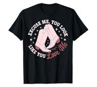 Camiseta de verano para mujer, cuello de pico, camiseta de verano, camiseta de vaquero, camiseta Excuse Me You Look Like Love Tops Cuello Redondo Camiseta Deportiva Verano Camisa Básica Camiseta
