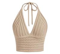 Camiseta de verano para mujer, cuello en V, punto hueco, sin mangas, camiseta sin mangas, playera, bohemia, informal, elástica, cómoda, transpirable, de neopreno, manga corta, caqui, S