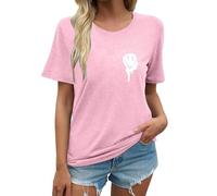Camiseta de verano para mujer, cuello redondo, manga corta, camiseta ligera, estampada, informal, suave, cómoda, blusa holgada, camiseta de verano, ropa de calle, O rosa., L