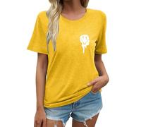 Camiseta de verano para mujer, cuello redondo, manga corta, camiseta ligera, estampada, informal, suave, cómoda, blusa holgada, camiseta de verano, ropa de calle, O amarillo., XL