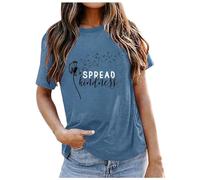 Camiseta de verano para mujer, diseño de diente de león, manga de murciélago, azul, XL