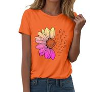 Camiseta de verano para mujer, diseño de girasoles, manga corta, con gráficos bonitos, camisetas sueltas para mujer, camisetas de algodón, blusa, blusa, blusa, tops festivos, elegantes, camisetas