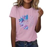 Camiseta de verano para mujer, diseño de girasoles, manga corta, con gráficos bonitos, camisetas sueltas para mujer, camiseta de algodón, blusa festiva, suéter festivo, tops para verano básico, Rosa
