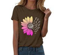 Camiseta de verano para mujer, diseño de girasoles, manga corta, con gráficos bonitos, camisetas sueltas para mujer, camiseta festiva, tops elegantes, camisetas para camiseta, marrón, L