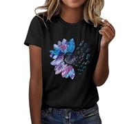 Camiseta de verano para mujer, diseño de girasoles, manga corta, con gráficos bonitos, camisetas sueltas para mujer, camiseta de algodón, blusa festiva, suéter festivo, tops para verano básico, Negro