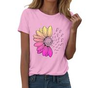 Camiseta de verano para mujer, diseño de girasoles, manga corta, con gráficos bonitos, camisetas sueltas para mujer, camiseta festiva, tops elegantes, camisetas para camiseta, Rosa., S