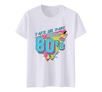 Camiseta de verano para mujer, diseño de los años 80, con letras impresas, cuello redondo, manga corta, camiseta para fiestas, Blanco, S