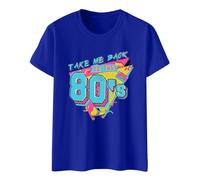 Camiseta de verano para mujer, diseño de los años 80, con letras impresas, cuello redondo, manga corta, camiseta para fiestas, azul, XXL