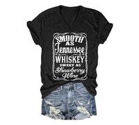 Camiseta de verano para mujer, diseño de whisky, dulce como bayas, cuello en V, para salir, gimnasio, casual, 2026, música country, suelta, moderna, con letras gráficas, lindas camisetas, Negro, L