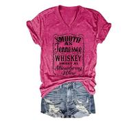 Camiseta de verano para mujer, diseño de whisky, dulce como bayas, cuello en V, para salir, gimnasio, casual, 2026, música country, suelta, moderna, con letras gráficas, lindas camisetas, hot pink, L