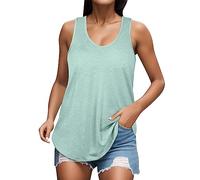 Camiseta de verano para mujer, elegante camiseta de tirantes de moda con cuello en V, desenfadada, monocolor, camiseta de tirantes bohemia, extralarga, camiseta básica de verano, ligera y aireada