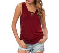 Camiseta de verano para mujer, holgada, deportiva, sexy, sin mangas, de gasa, con cuello de pico, camiseta interior monocolor, informal, informal, cómoda, túnica, transpirable, camiseta de tirantes