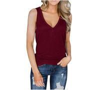 Camiseta de verano para mujer, holgada, sin mangas, holgada, monocolor, moderna, extralarga, camiseta de verano, ligera y ventilada, cuello en V, camiseta desenfadada, boho, camiseta básica para mujer